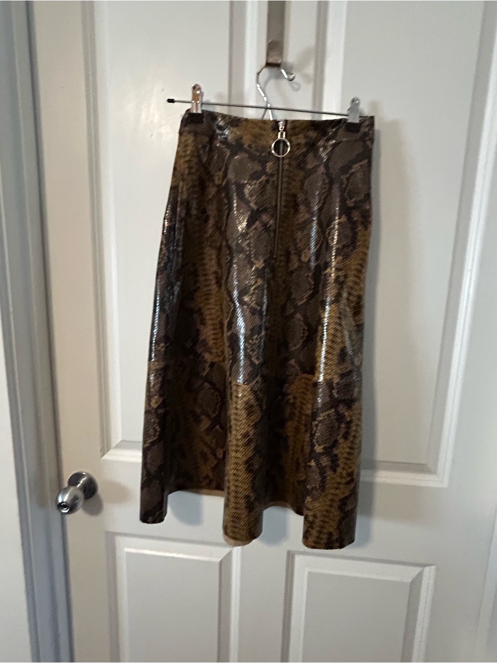 ZARA Snake-Print A-Line Midi Skirt - Brown